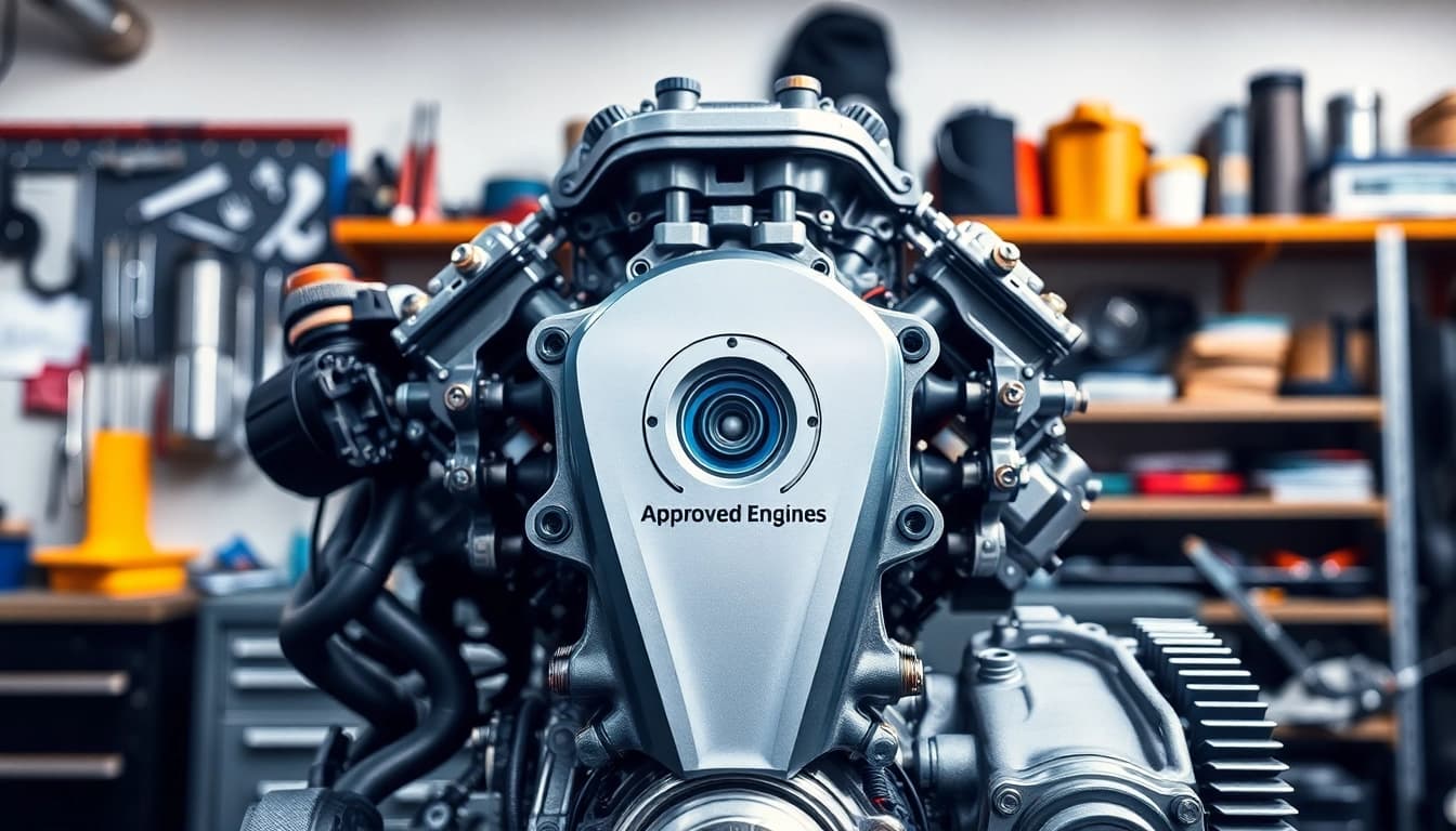 Showcasing Approved Engines parts in a bright workshop, highlighting quality and craftsmanship.