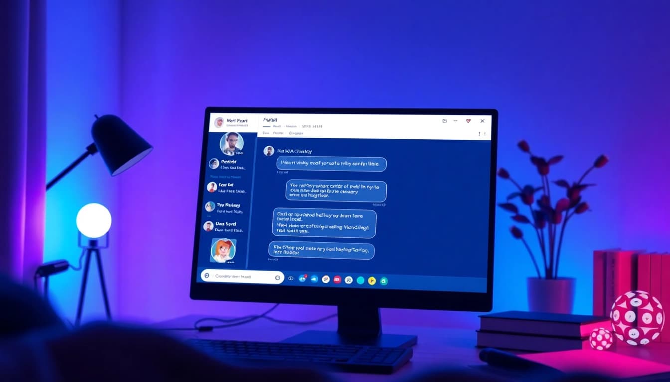 The best NSFW AI chatbots interacting in a cozy virtual setting with a sleek computer interface.