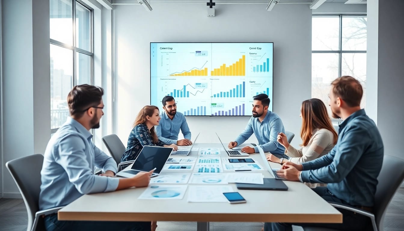 Performing Content Gap Analysis for effective business strategies in a collaborative office environment.