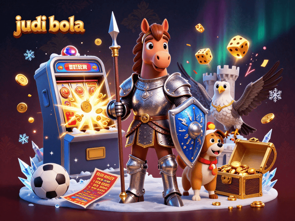 Engage in judi bola with an immersive sports betting scene featuring knights and jackpot rewards.