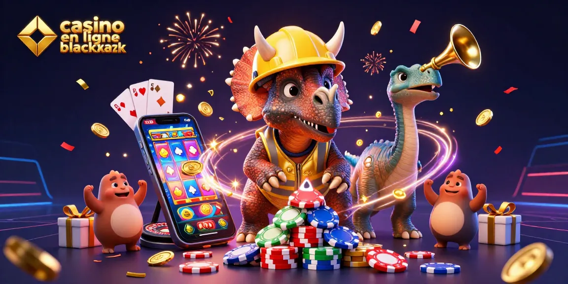 Vivez l'expérience de casino en ligne blackjack avec cette illustration 3D festive et dynamique.