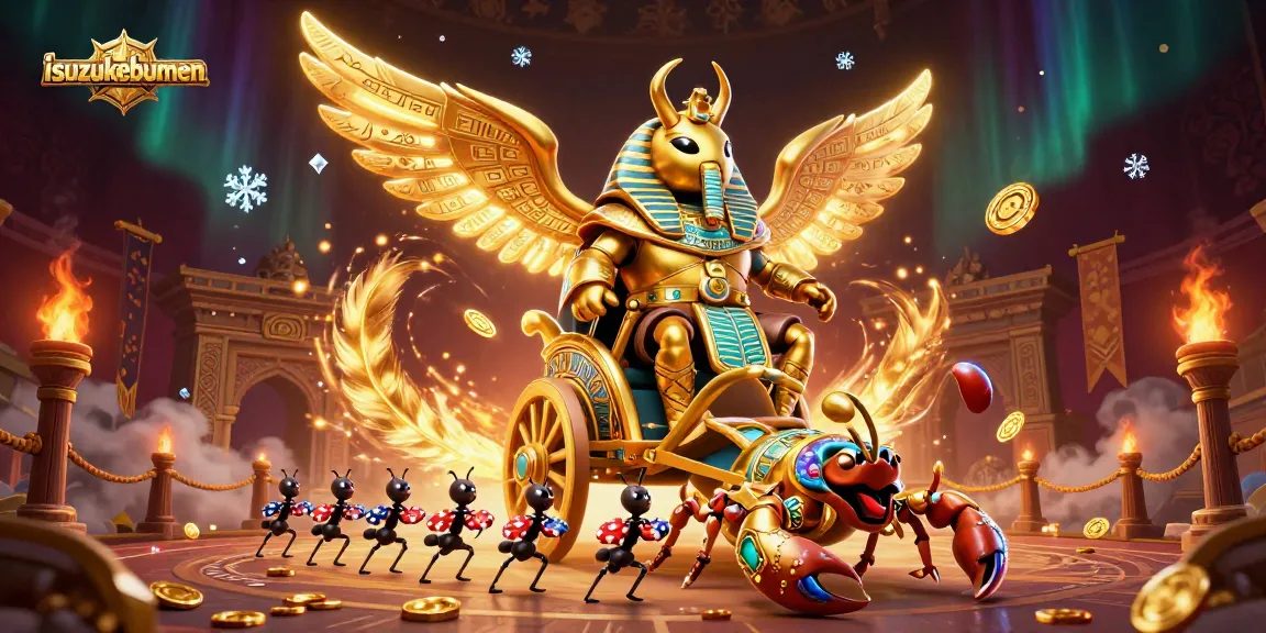 Experience the thrilling adventure of isuzukebumen in a vibrant casino scene with golden scarabs and poker chips.