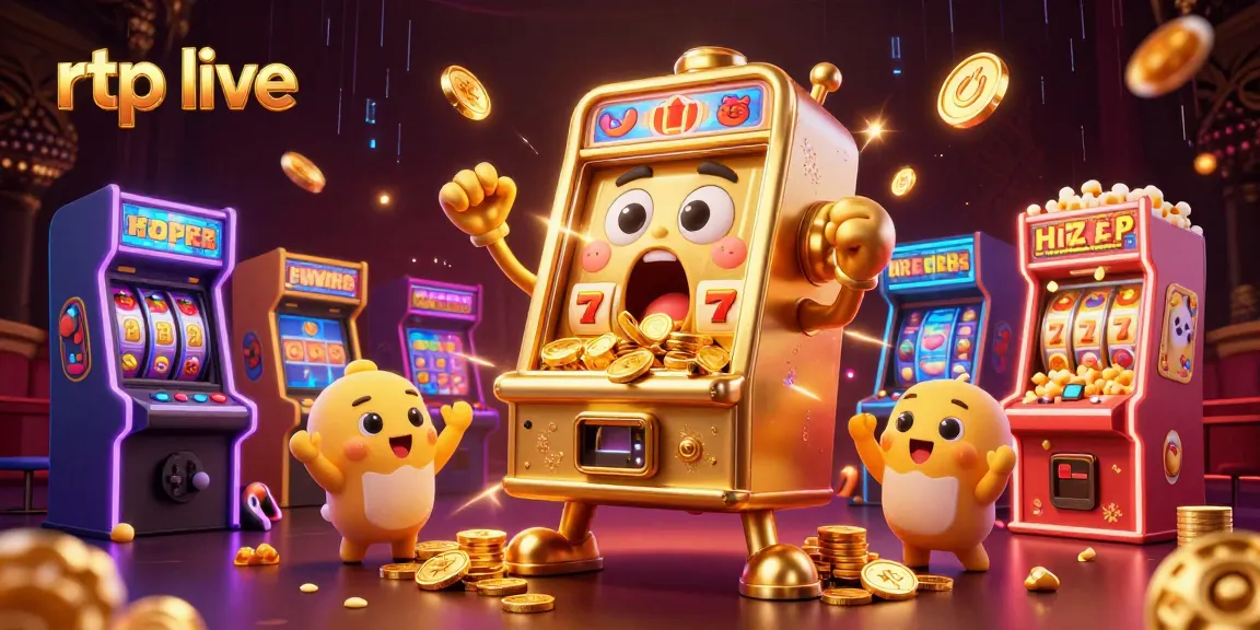 Play rtp live with vibrant golden slot machines celebrating a major jackpot event.