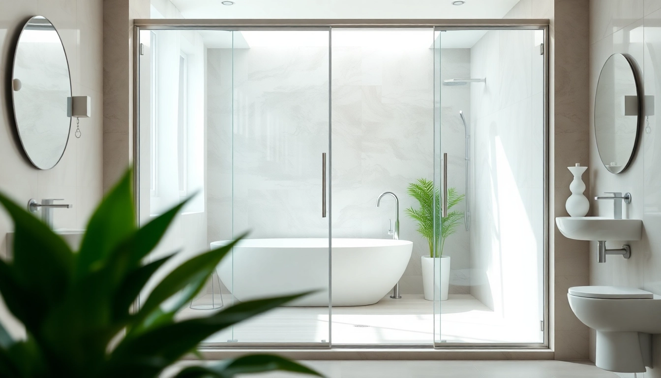 Elegant shower sliding doors showcasing a modern design in a bright bathroom.