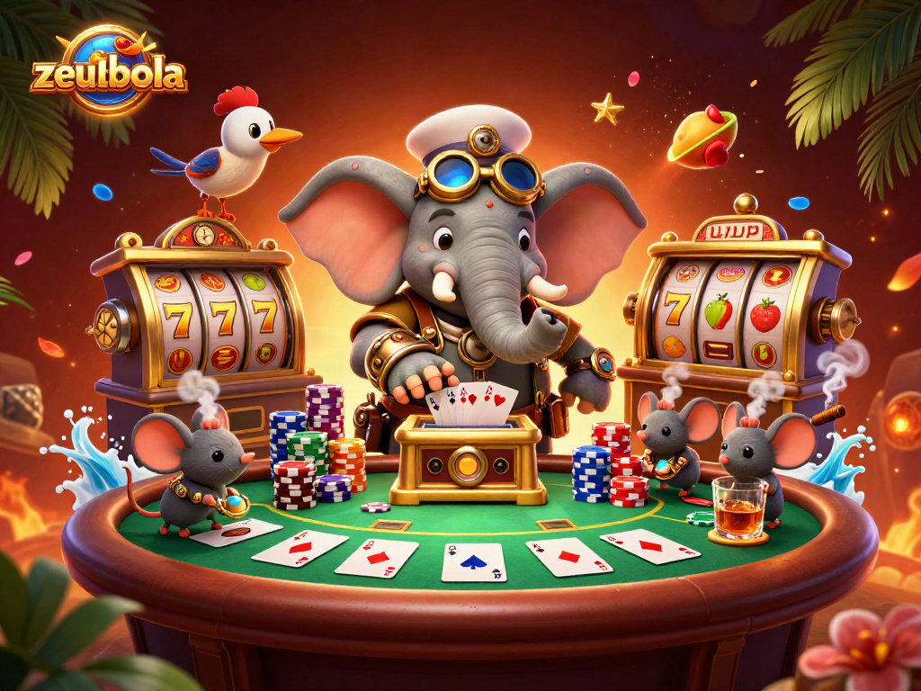 Spin the zeusbola slot machine with a 3D elephant engineer and lively gaming elements.