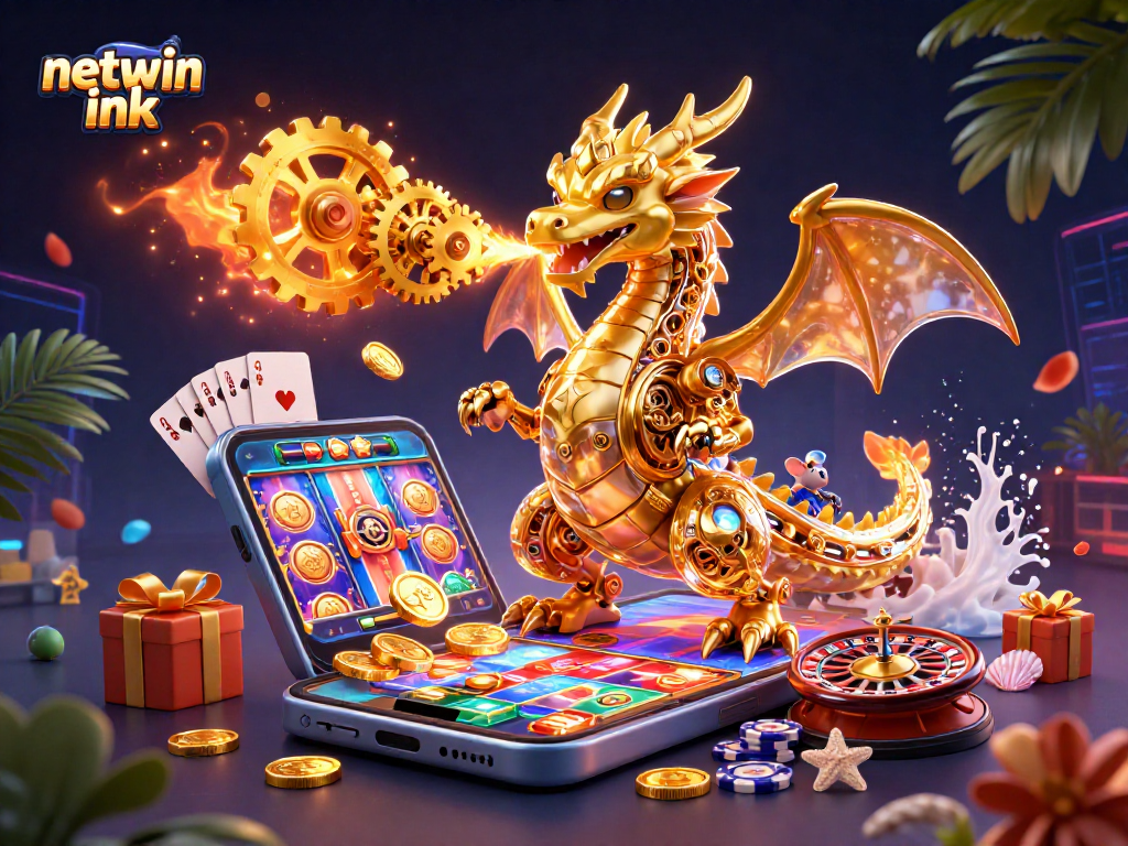 Play new games with netwin ink's golden dragon amidst dynamic casino elements.