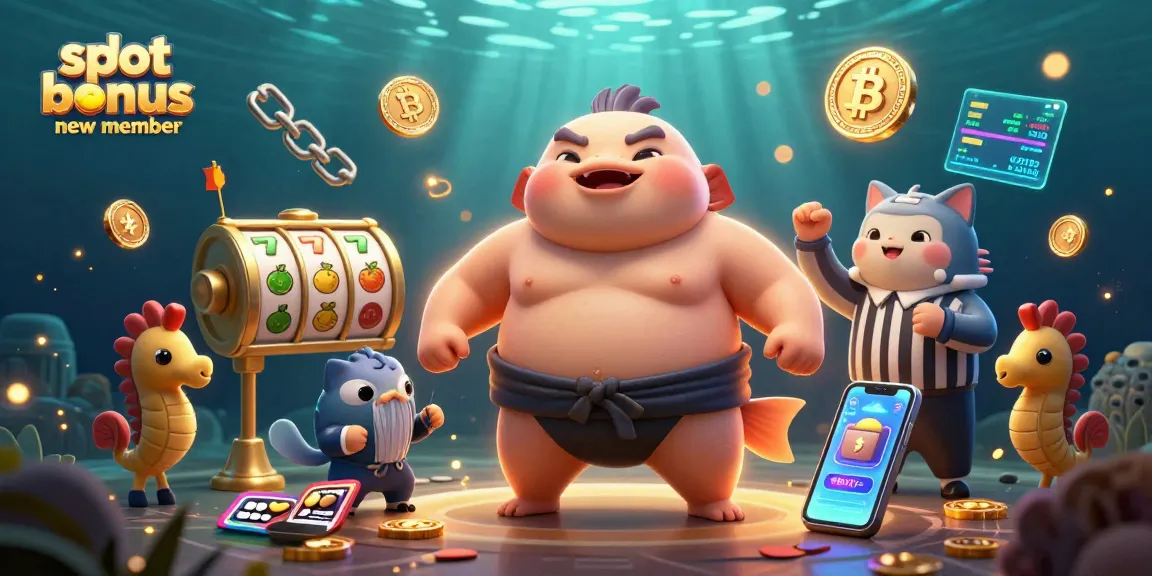 Engage with the slot bonus new member offering colorful slot reels in an energetic underwater casino scene.