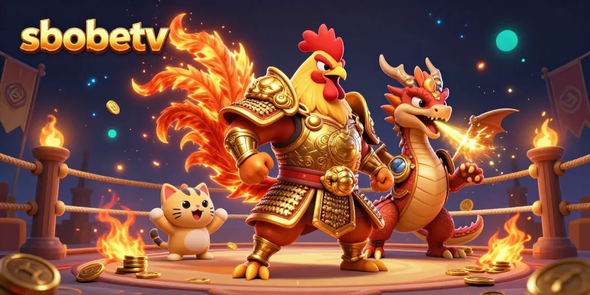 Experience thrilling sports betting action with sbobetv in this dynamic 3D illustration featuring a samurai rooster and dragon!