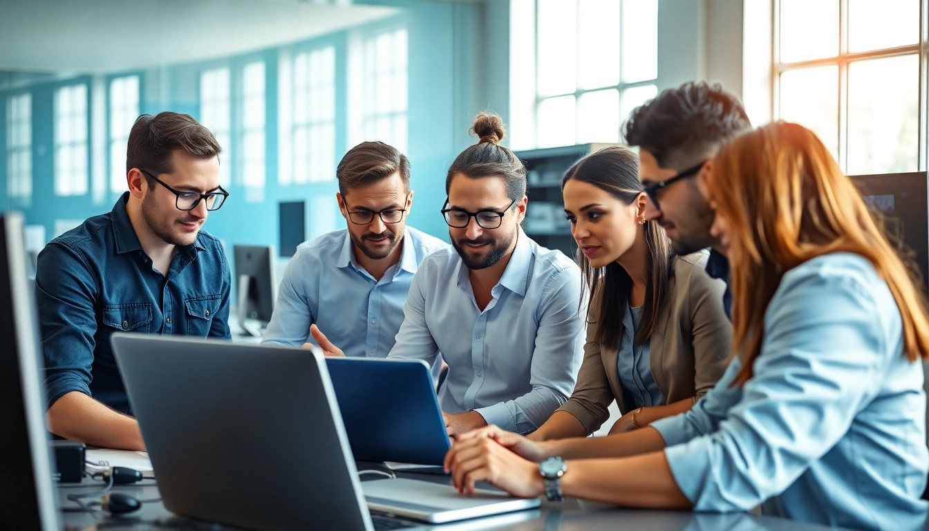 Engaged team providing managed IT services Lakeland in a modern office environment, showcasing collaboration and technology.