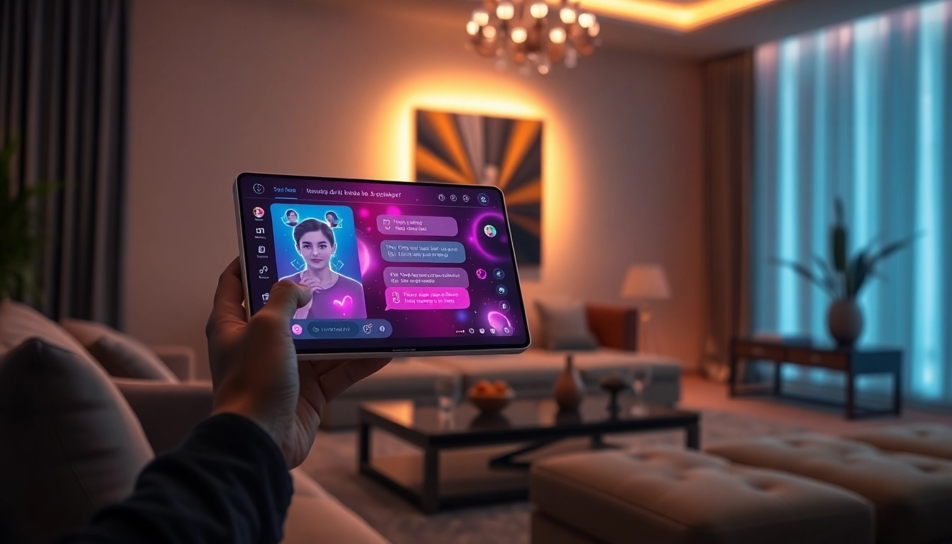 Engaging AI sex chatbot interface in a modern setting showcasing intimacy and innovation.