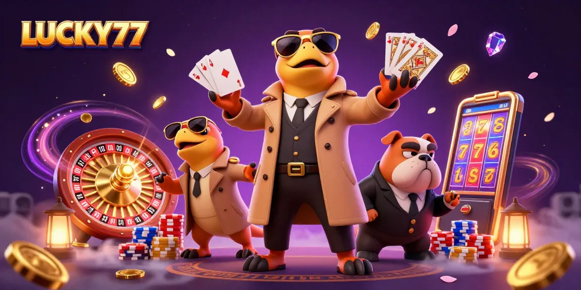 LUCKY77: Three raptors in disguise engaging at a glamorous casino lounge.