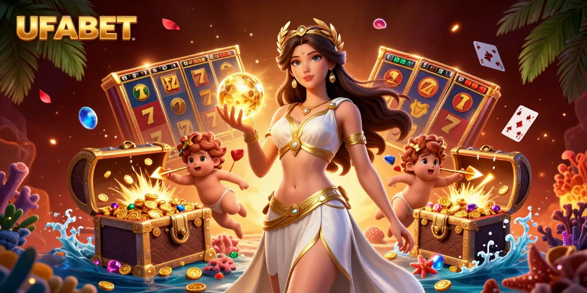 Experience the thrill of UFABET with goddess-inspired 3D illustration showcasing dynamic casino elements.