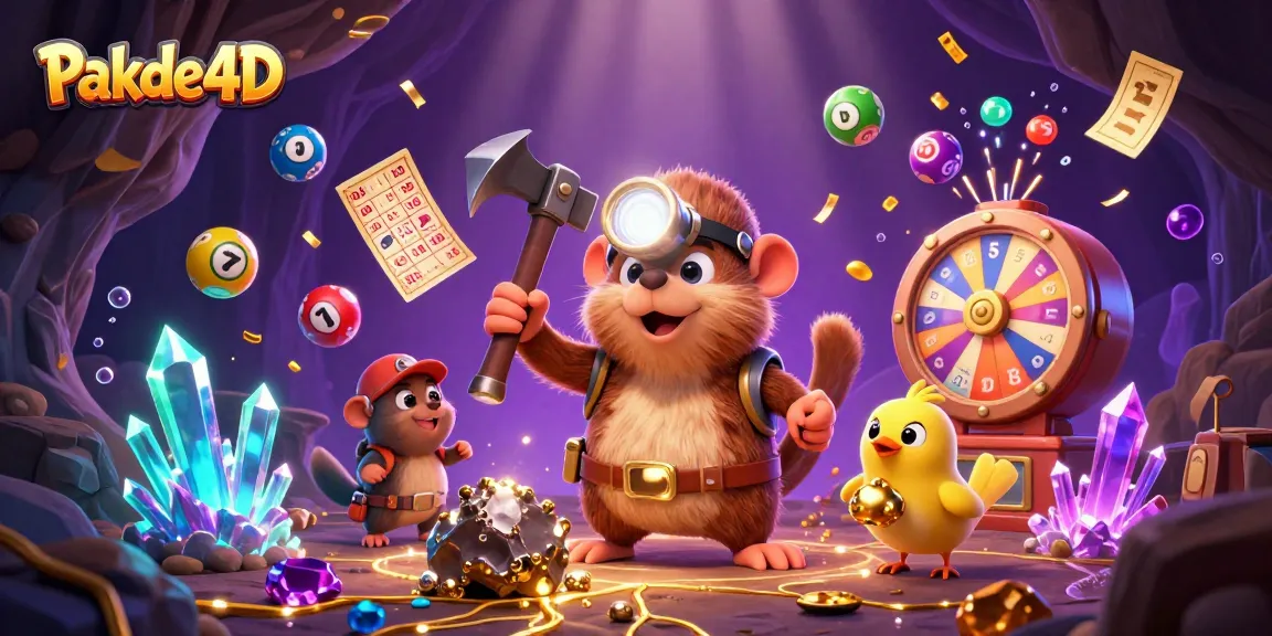 Win big with Pakde4D as a cartoon treasure hunter mole finds riches and lottery elements in a vibrant casino cave.