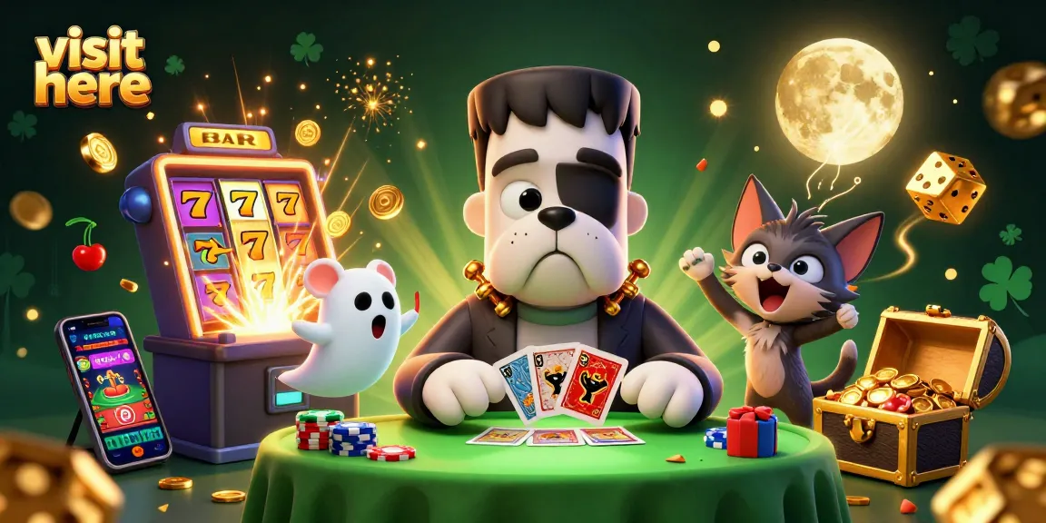 Visit here your chance to win big at HengOngBet with a lively casino scene featuring a Frankenstein bulldog, ghost mouse, and werewolf kitten.