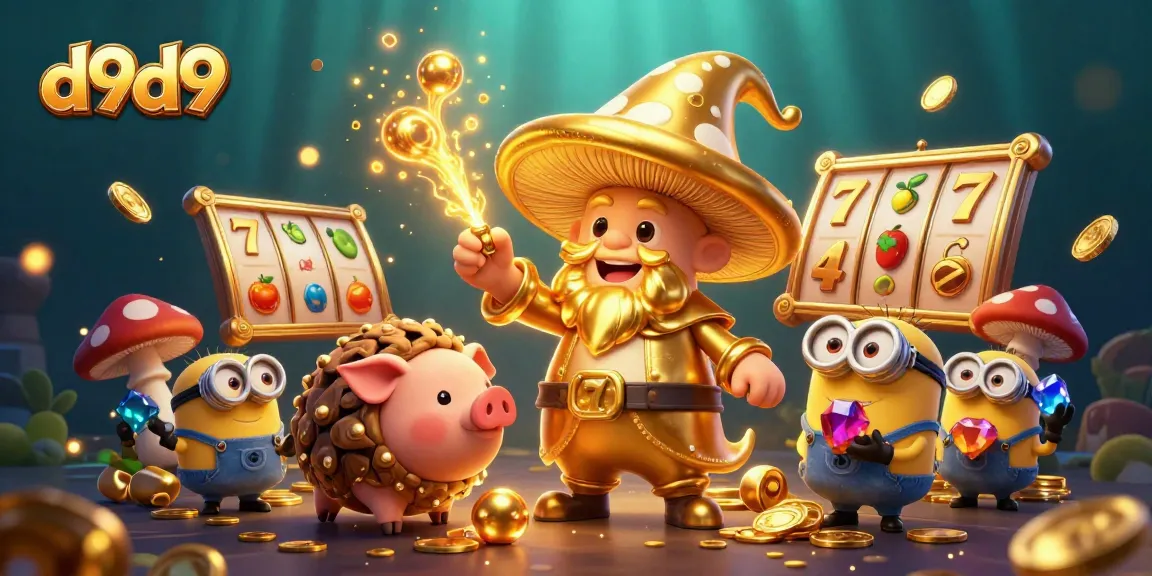 Maglaro ng mga nagtataasang d9d9 slot reels kasama ang mga gold coins at masayang karakter.