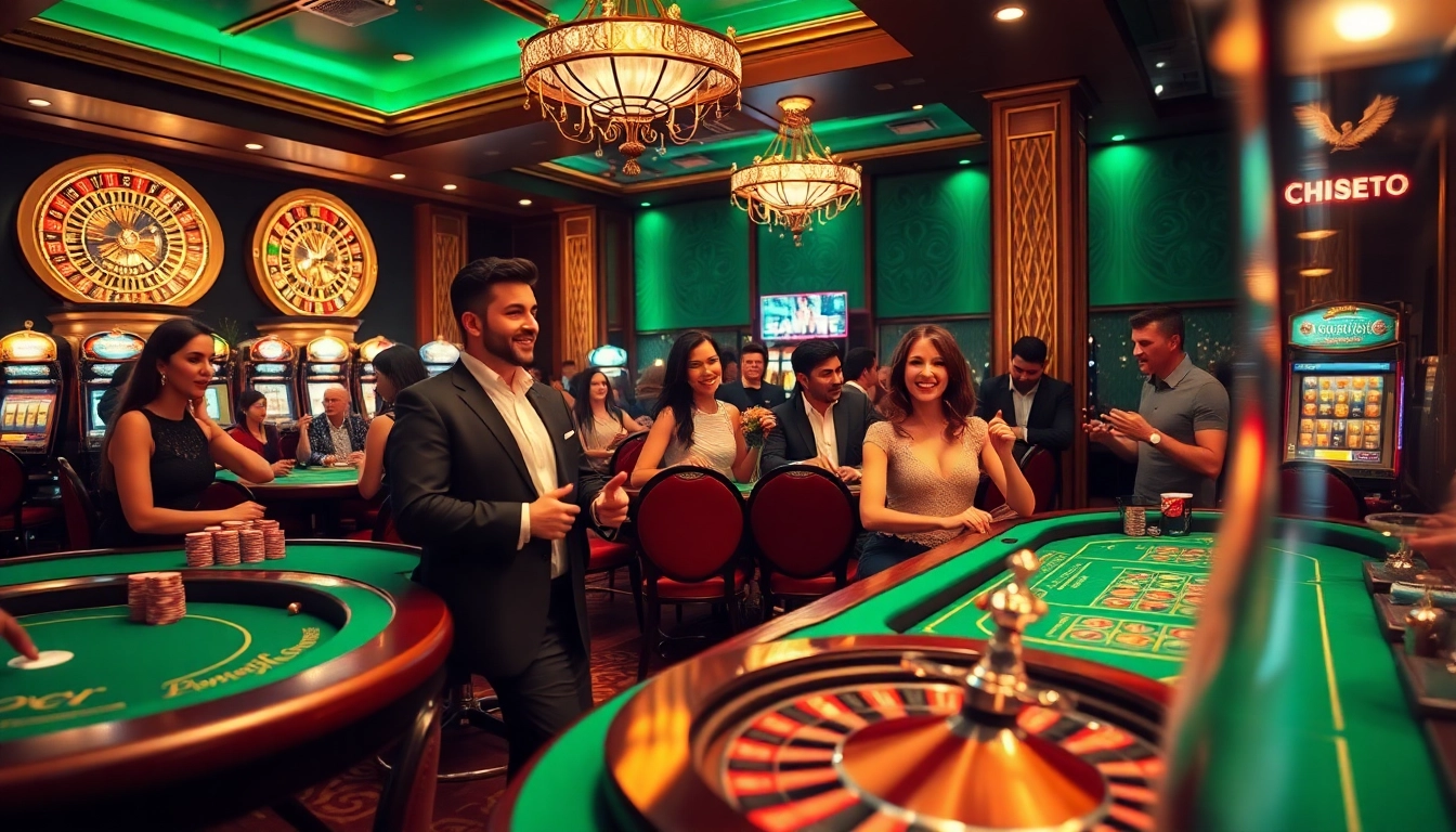 Jeu intense à une table de hautes mises dans le casino en ligne Français 2026, avec des jetons de poker et une roue de roulette.