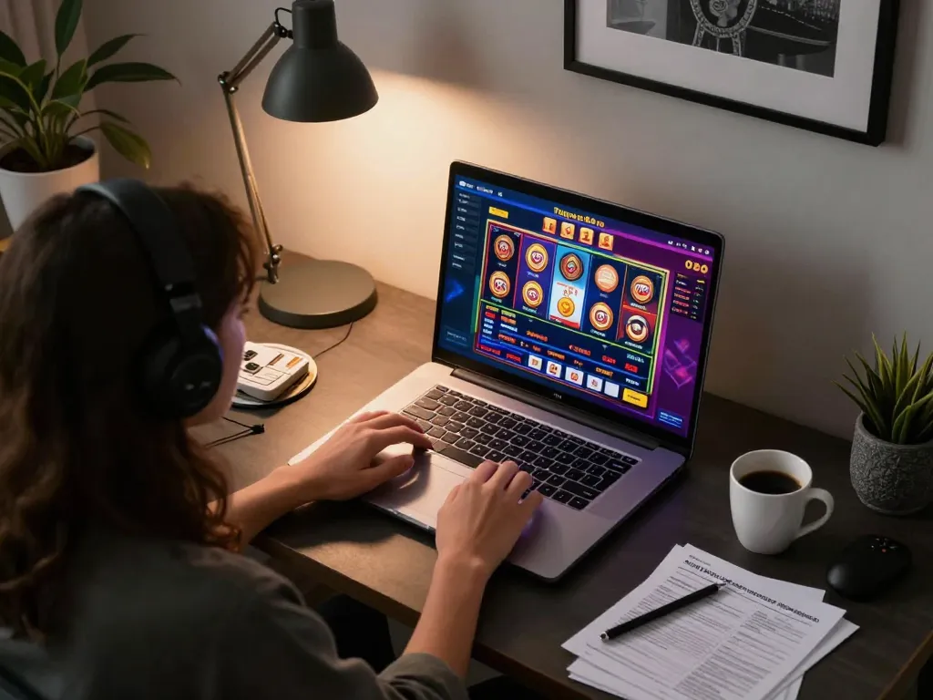 Engaging in casino online senza registrazione with vibrant gaming on laptop at home workspace