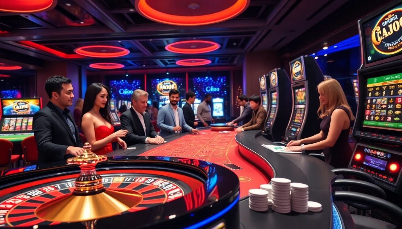Des joueurs engagés vivent l'expérience du casino en ligne Français 2026 à des tables luxueuses et des machines vibrantes.