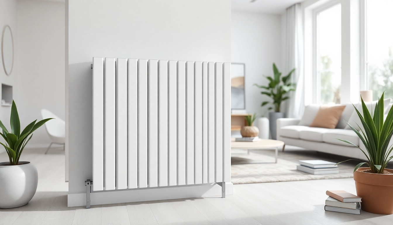 sonni Heizkörper elegant in modernem Wohnraum präsentieren und Wärme ausstrahlen.