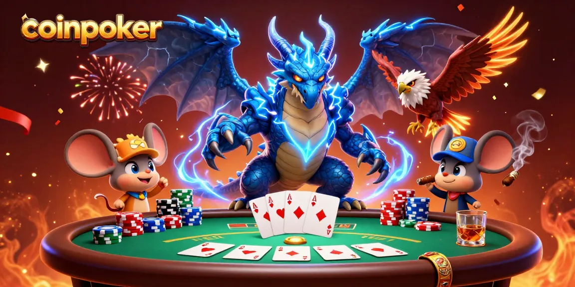 CoinPoker : Jouez avec passion aux cartes sur une plateforme crypto, entouré de dragons et de poker.