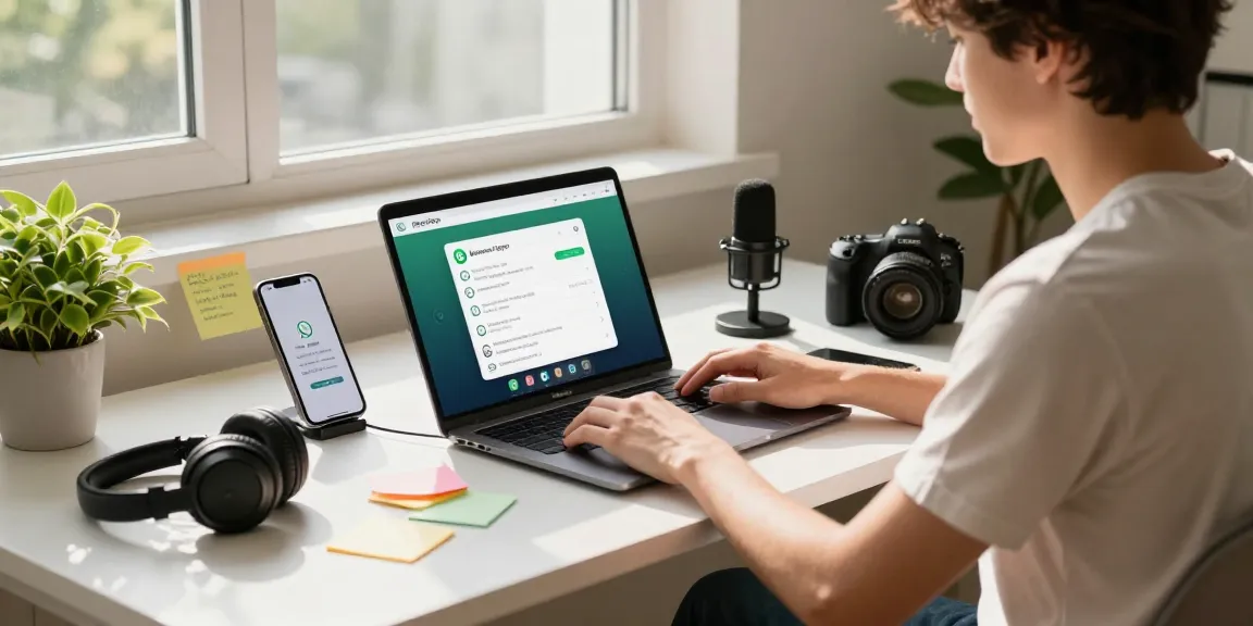 Engaging home office scene showcasing WhatsApp電腦版 in use, highlighting desktop productivity.