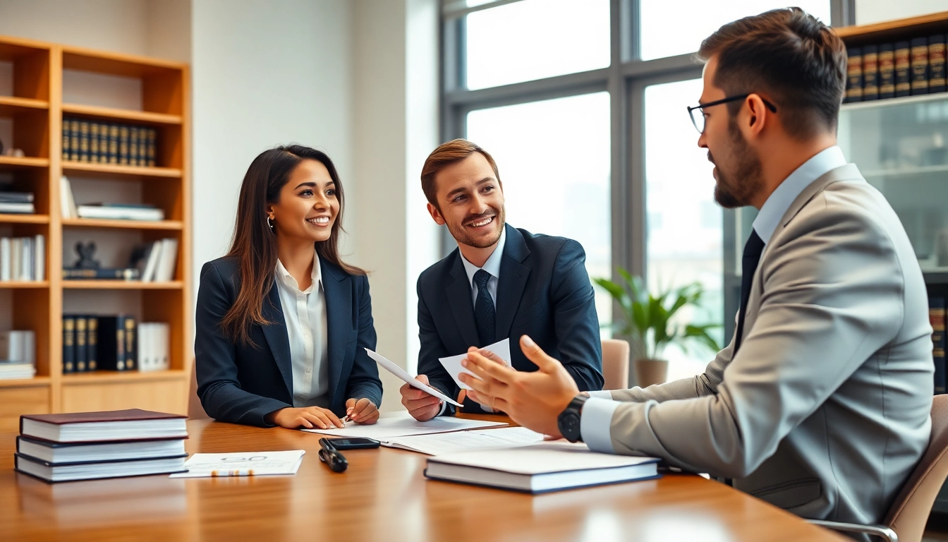 Professional immigration lawyer Melbourne assisting diverse clients in a modern office.