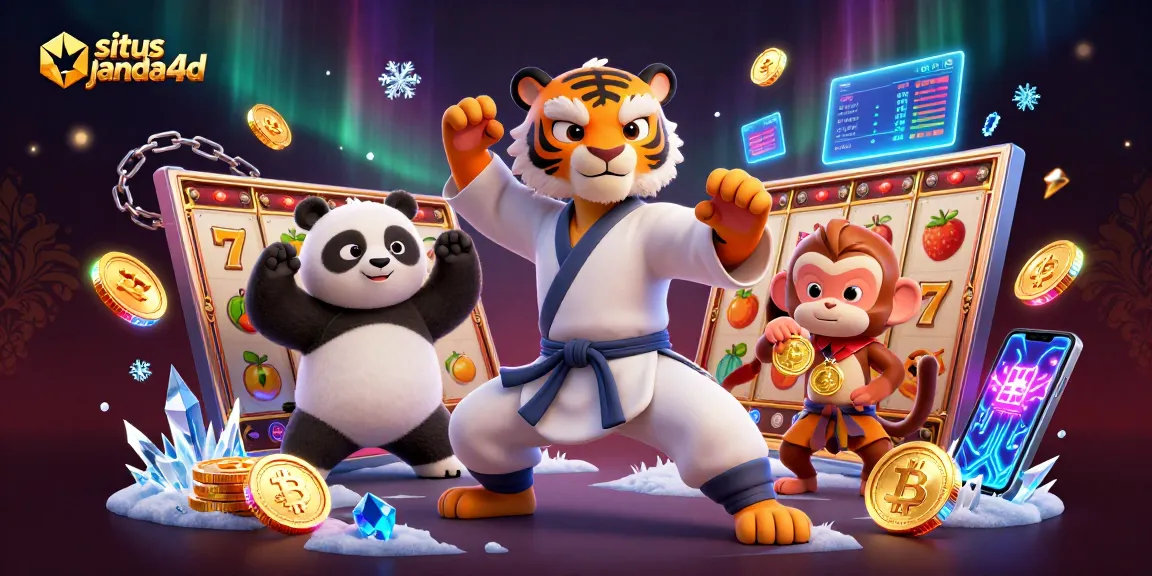 Menangkan peluang di situs janda4d dengan ilustrasi harimau kung fu 3D dan simbol slot yang menarik.