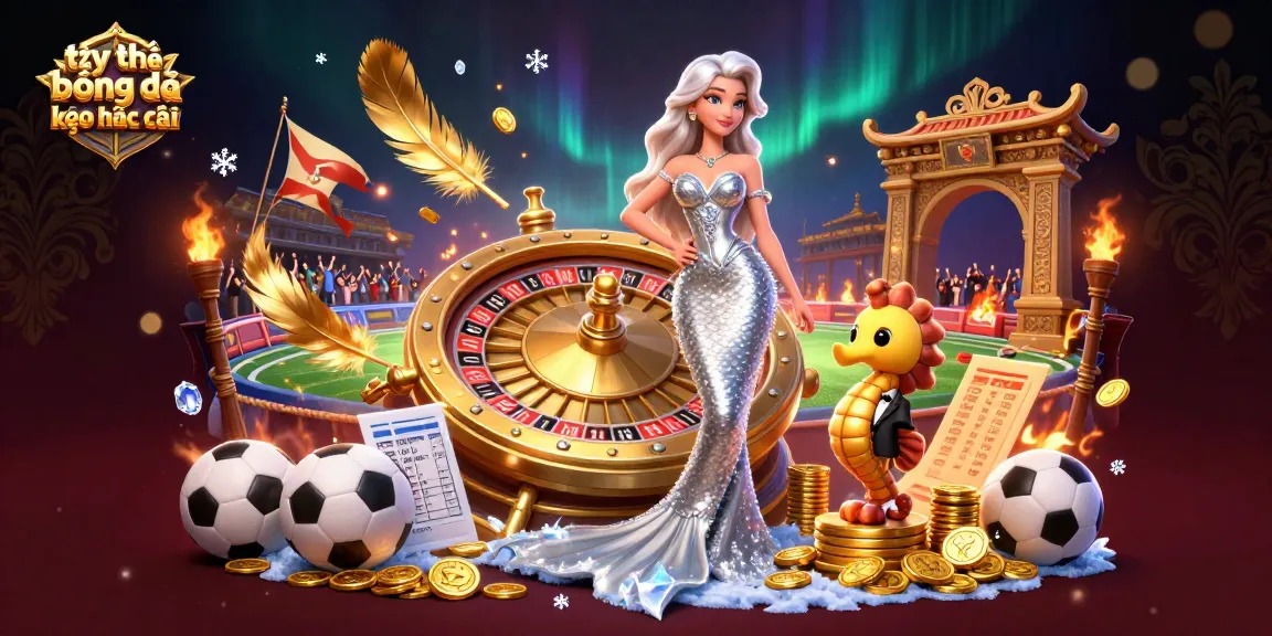 Bet on tỷ lệ bóng đá kèo nhà cái with a stunning mermaid next to roulette, surrounded by sports elements.