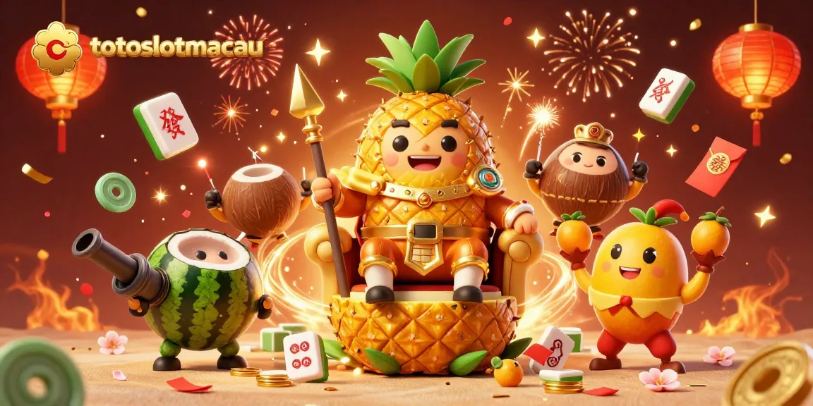 Engage with totoslotmacau by enjoying vibrant casino festivities featuring a golden pineapple king and magical elements.