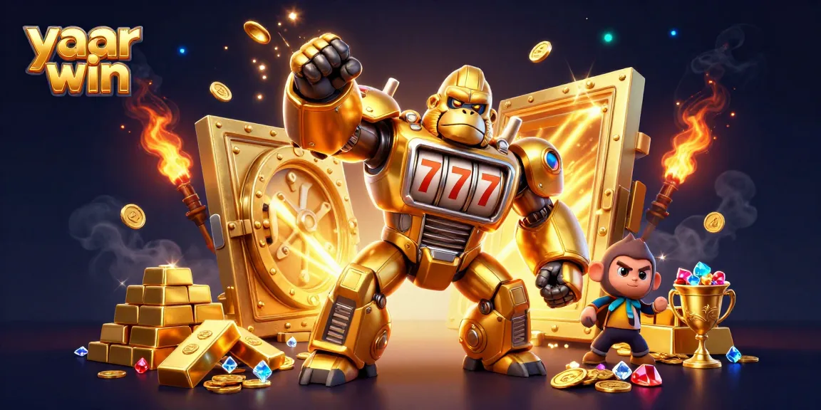 Engage in exciting gameplay with yaar win, featuring a golden gorilla mech and dynamic casino elements.