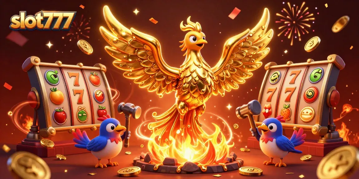 Experience thrilling slot777 action with a phoenix of gold and exciting slot elements bursting around.
