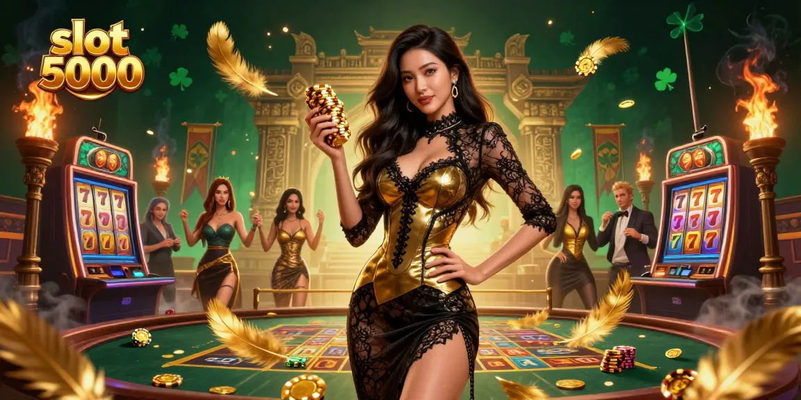 Spin the reels of slot 5000 with excitement, showcasing a glamorous casino atmosphere.