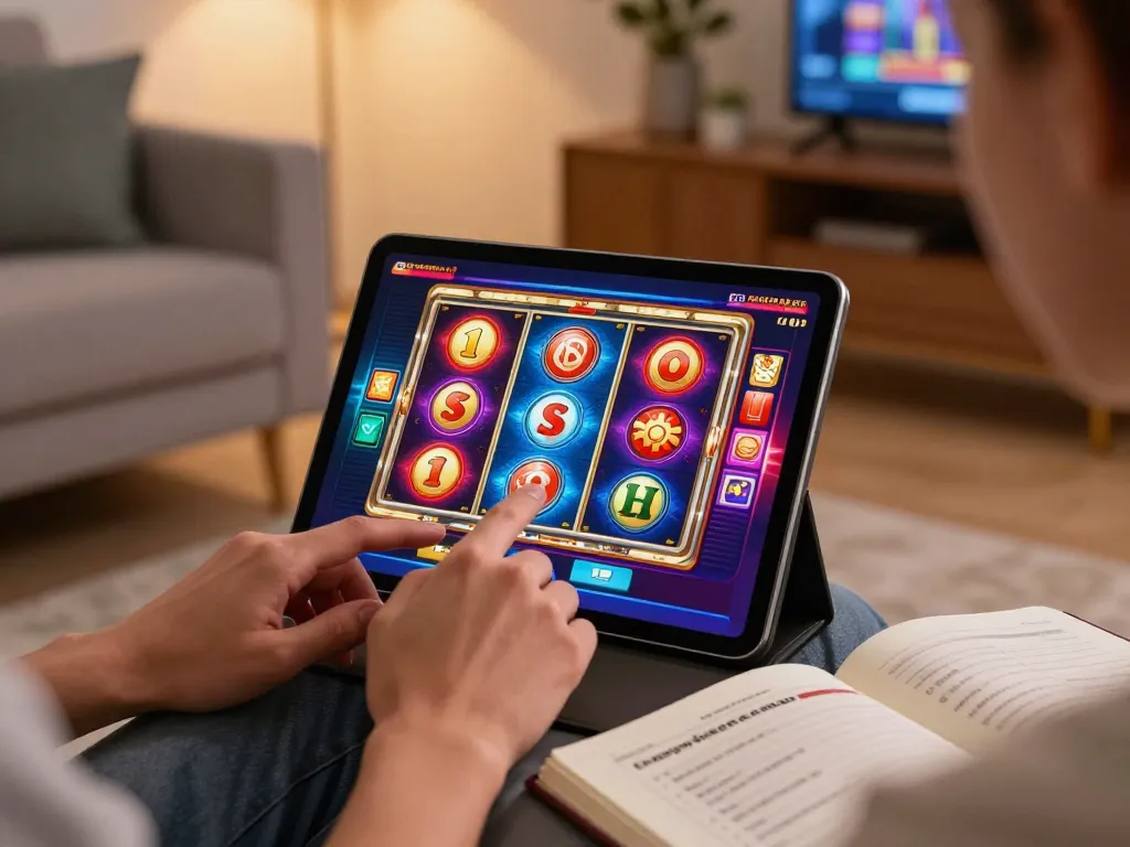 Experience the thrill of winning with Link Slot Gacor on an interactive tablet, highlighting gaming strategy.