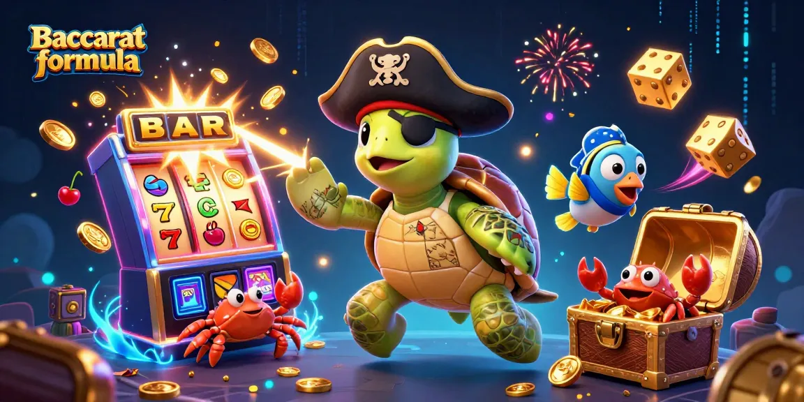 Engage with the Baccarat formula on a vibrant, dynamic pirate-themed casino illustration featuring action-packed game elements.