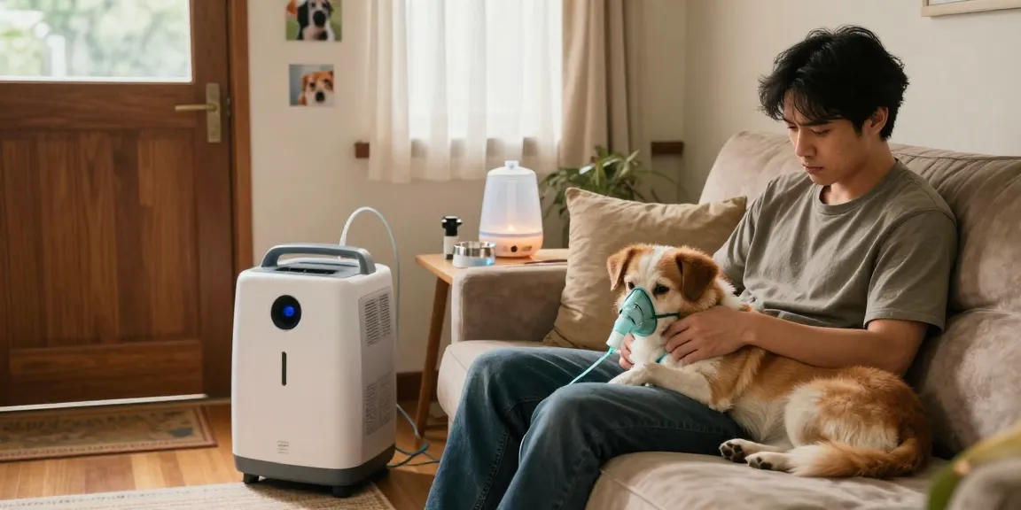View pet oxygen services in a caring home setting with a dog receiving oxygen therapy.