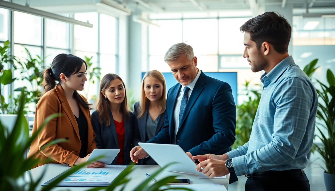 Analyze competitive intelligence for sales in a collaborative office setting with professionals discussing strategies.