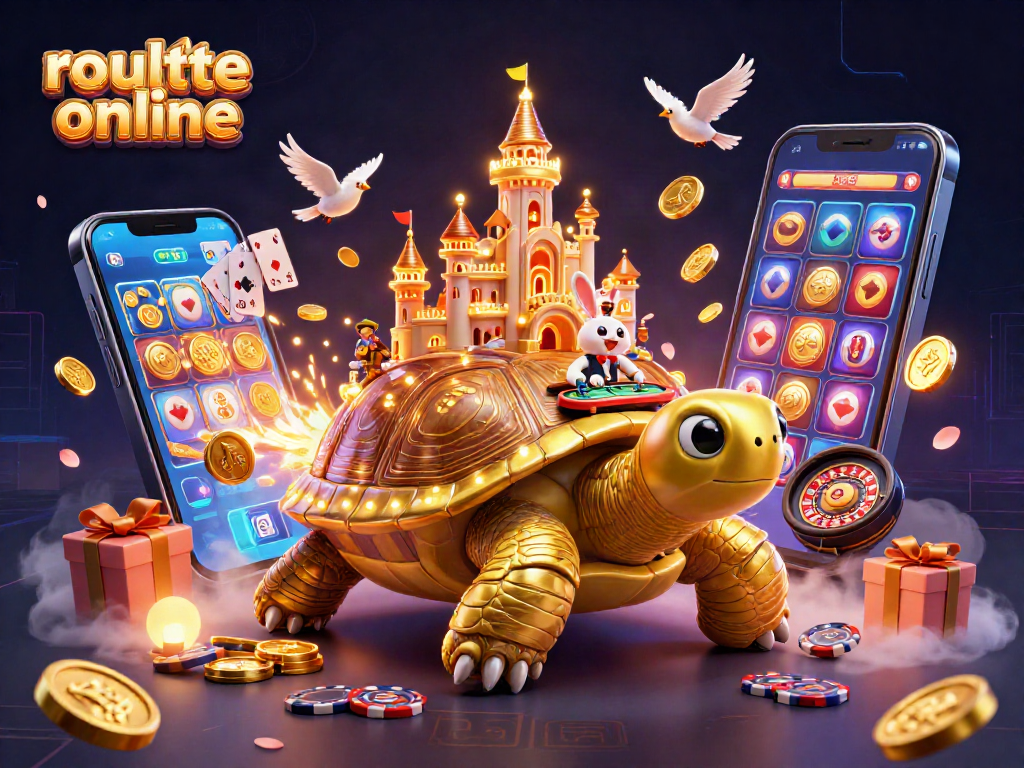 Engage in roulette online with a golden tortoise casino, showcasing a rabbit dealer in action.
