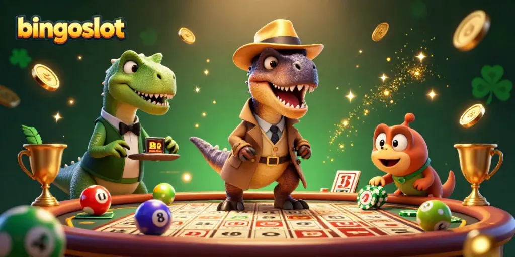 Permainan bingo slot dengan bingoslot yang penuh warna dan karakter animasi unik bermain di meja bingo.
