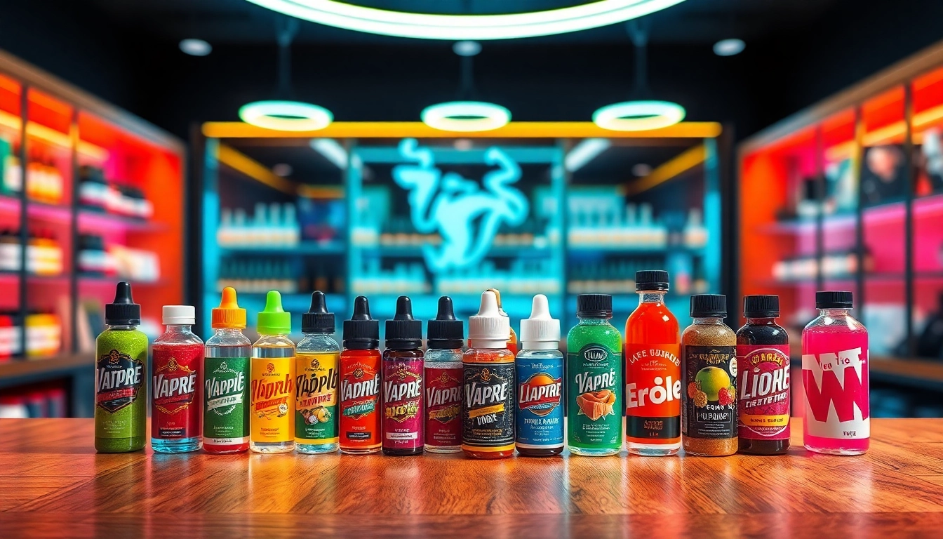 Explore a collection of colorful vape juice bottles on a stylish table.