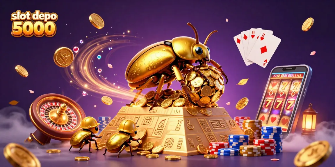 Engage with the excitement of slot depo 5000 featuring golden characters and casino elements.
