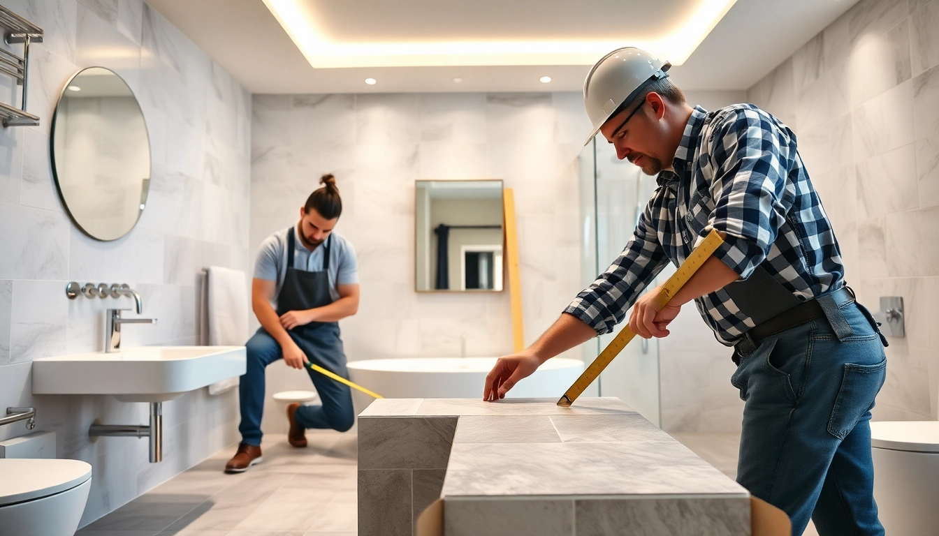 Expert bathroom builders collaborating on a modern renovation project.