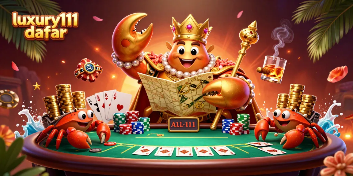 Experience the luxury111 daftar with the massive golden crab emperor amidst a vibrant casino scene.