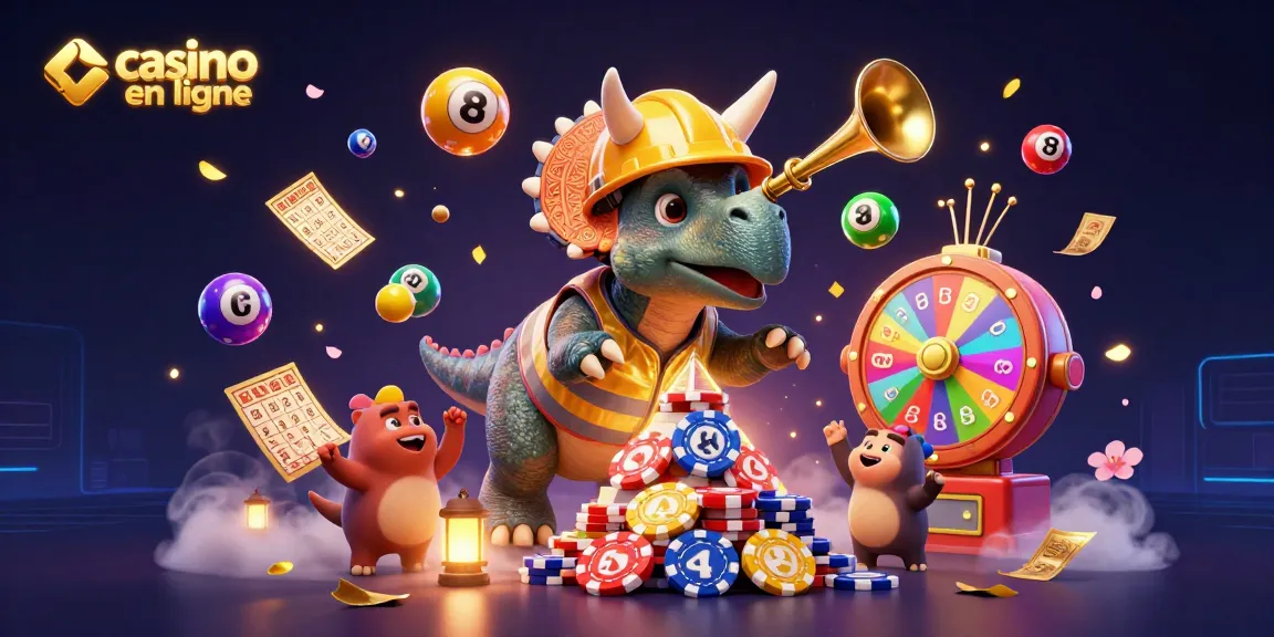 Jeu passionnant au casino en ligne avec un dinosaure et des ballons colorés.