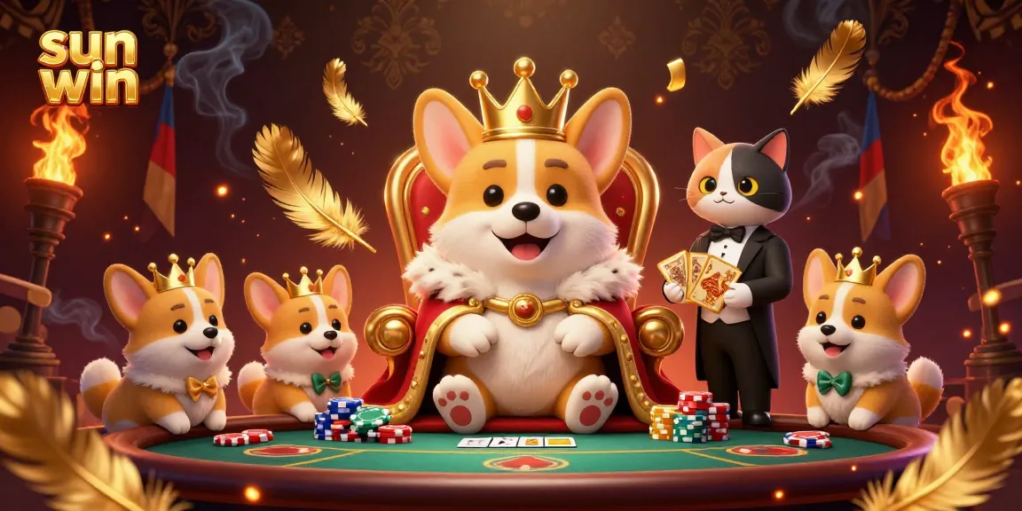 Experience the thrill of the sun win casino atmosphere, featuring a royal corgi and poker elements.