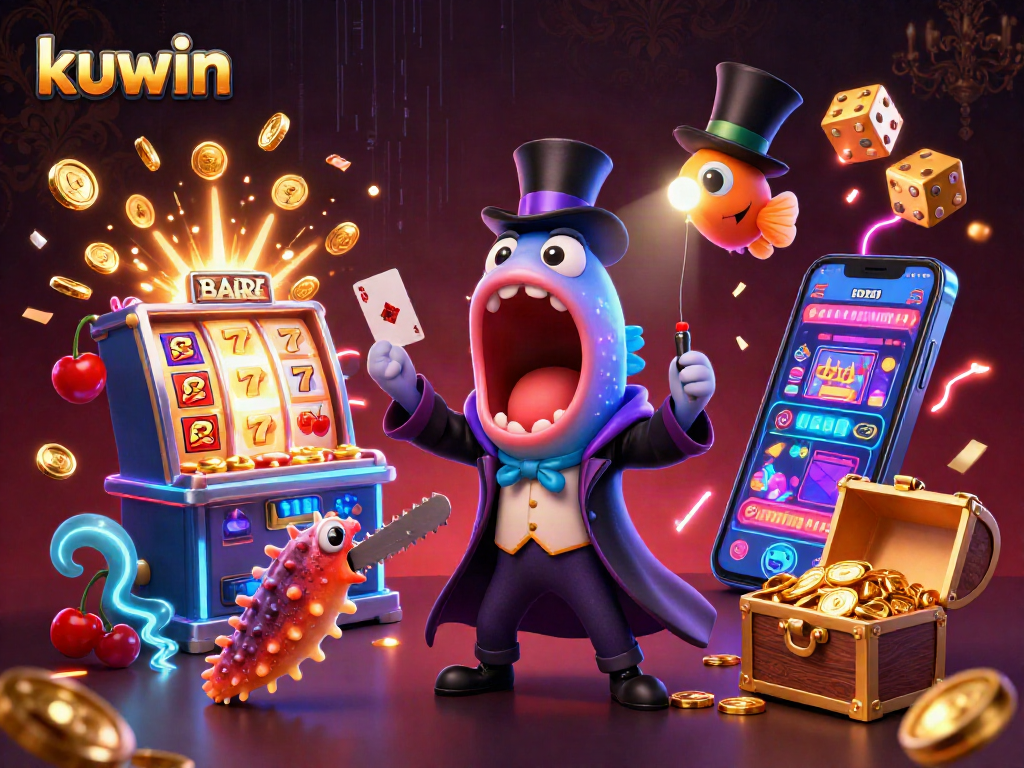 Kuwin showcases a captivating magic act with a deep-sea gulper eel and anglerfish in a vibrant casino scene.