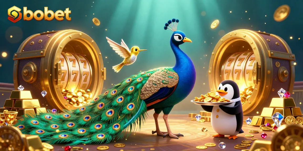 Experience sbobet's vibrant casino adventure with 3D peacock, captivating gems, and lively gaming elements.