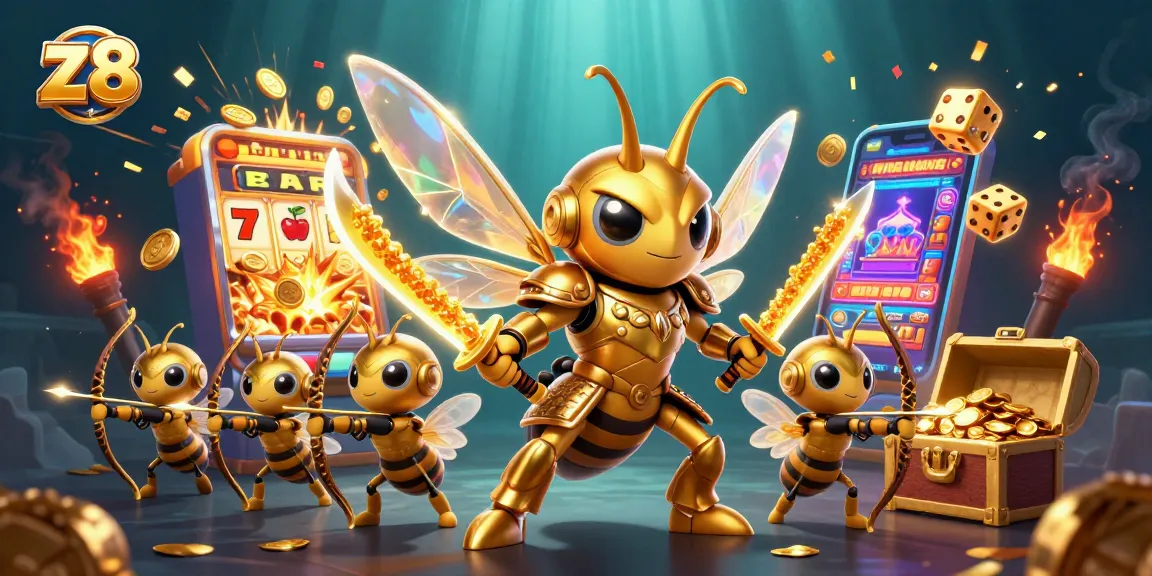 Experience the thrill at z8 with a dazzling casino showdown amidst falling coins and vibrant game elements.