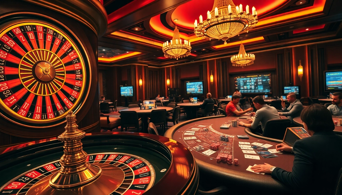 Participez à un gameplay captivant dans un luxueux casino en ligne Français 2026 avec des tables de roulette et de poker.