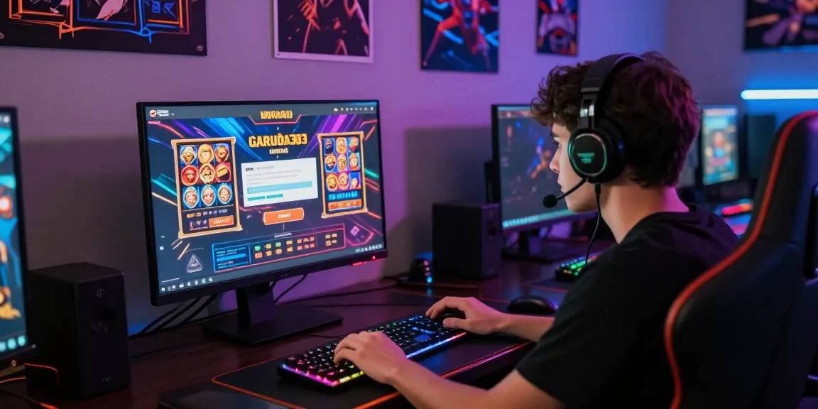 garuda303 login on an immersive gambling setup featuring vibrant game graphics