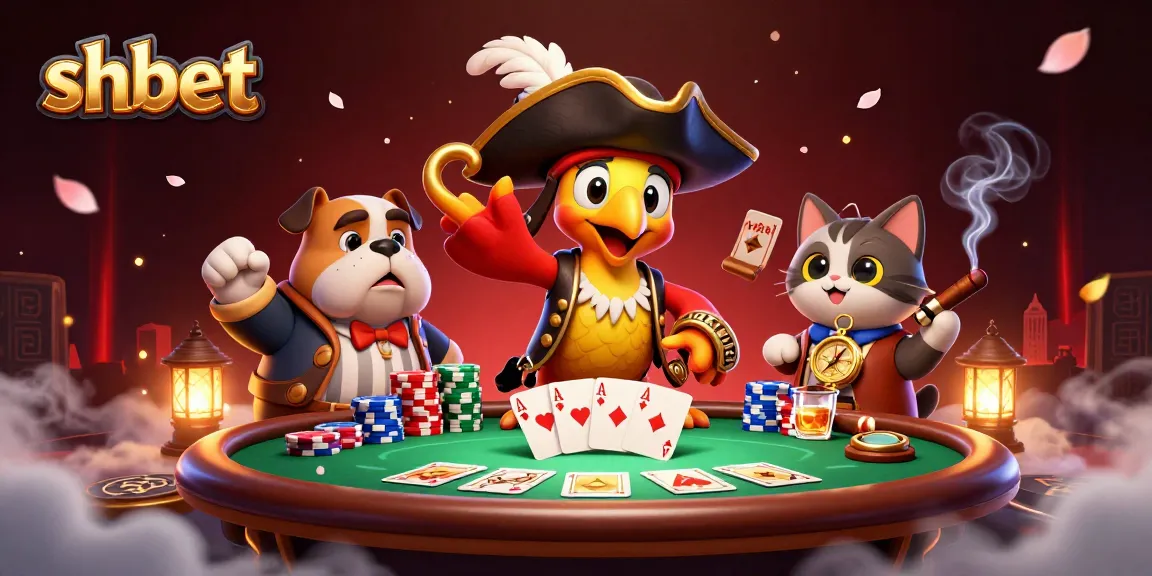Engage with shbet's vibrant 3D casino scene featuring poker action and animated characters.